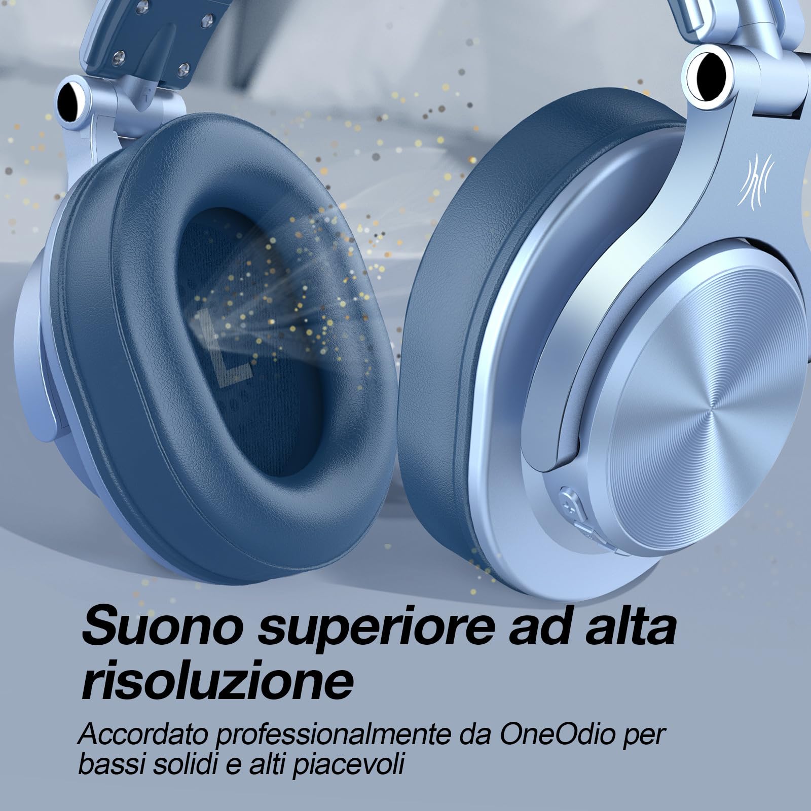 OneOdio A70 Cuffie Bluetooth Over Ear, Cuffie Cablate e Wireless Cuffie Stereo con Microfono, 72 Ore di Riproduzione, CVC 8.0, Jack 3,5 e 6,35 mm, Pieghevole/per DJ/Chitarra/Cellulare/PC (Blu)