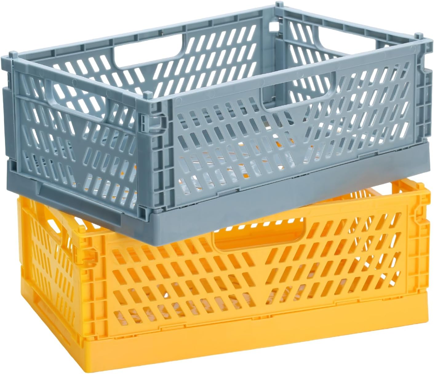 2 Pcs Collapsible Storage Box, Plastic Stackable Folding Storage CratesStorage Baskets, Folding Crate with Handles for Office Kitchen Bathroom Desktop(12x7.87x4.5, Yellow/Blue)