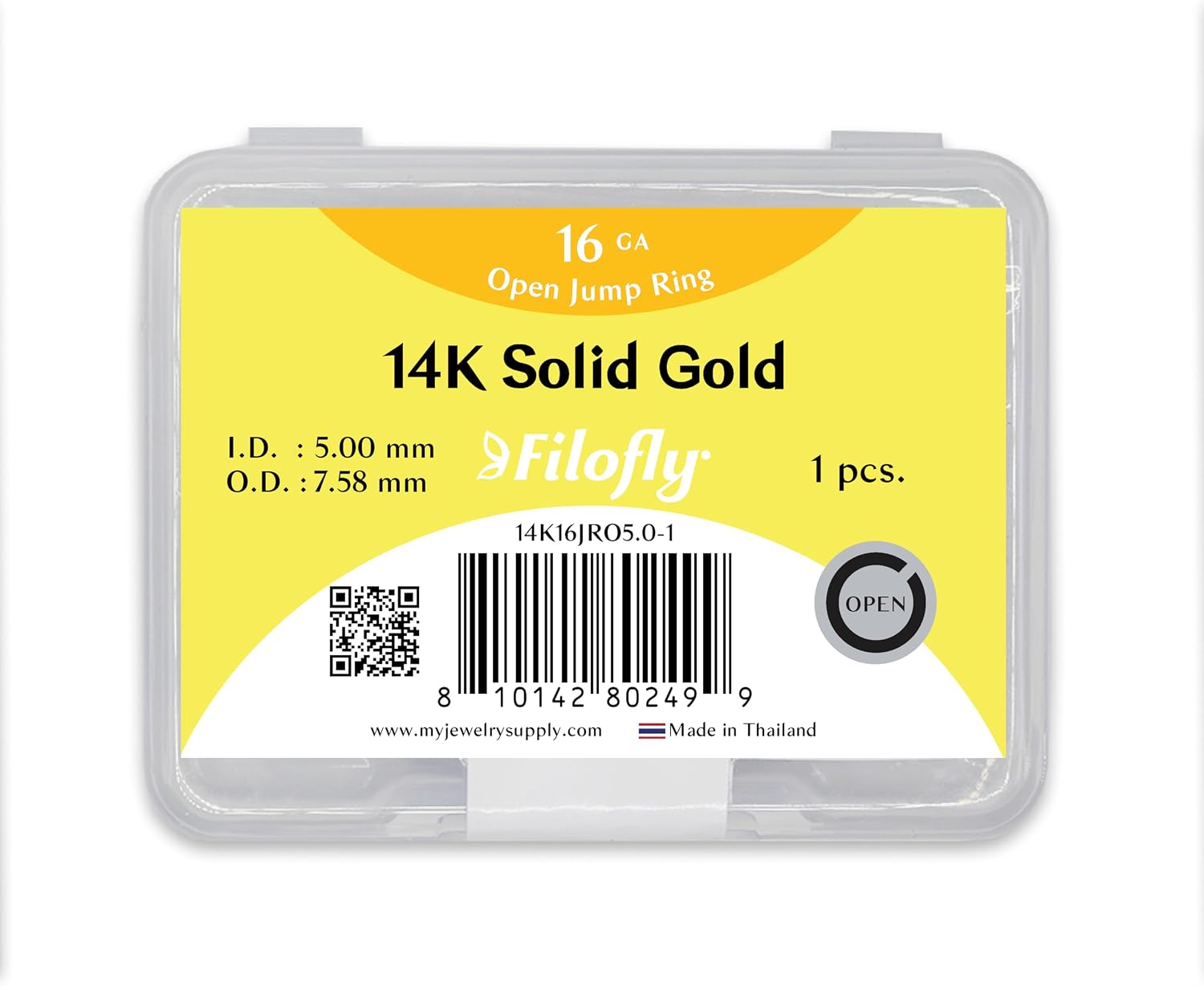 Solid 14K Yellow Gold Open Jump Rings 16 Ga 7.6mm OD/5.0mm ID 1 pc