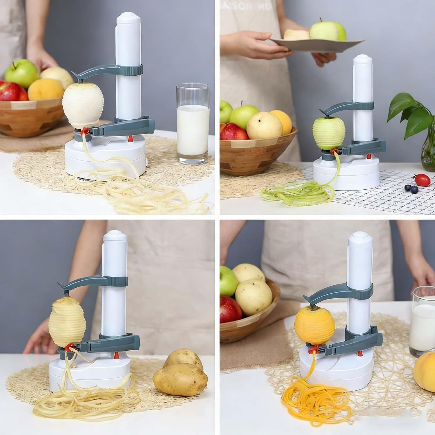Automatic Electric Potato Peeler - Multi-Functional Kitchen Peeler for Potatoes & Vegetables, Fast & Efficient Rotato Express Machine (White)