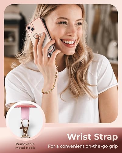 Miniatura 10 de Miss Arts Funda diseñada para iPhone 15 Pro Max, soporte de anillo de lujo galvanizado con correa, bonito TPU suave diseñado para iPhone 15 Pro Max