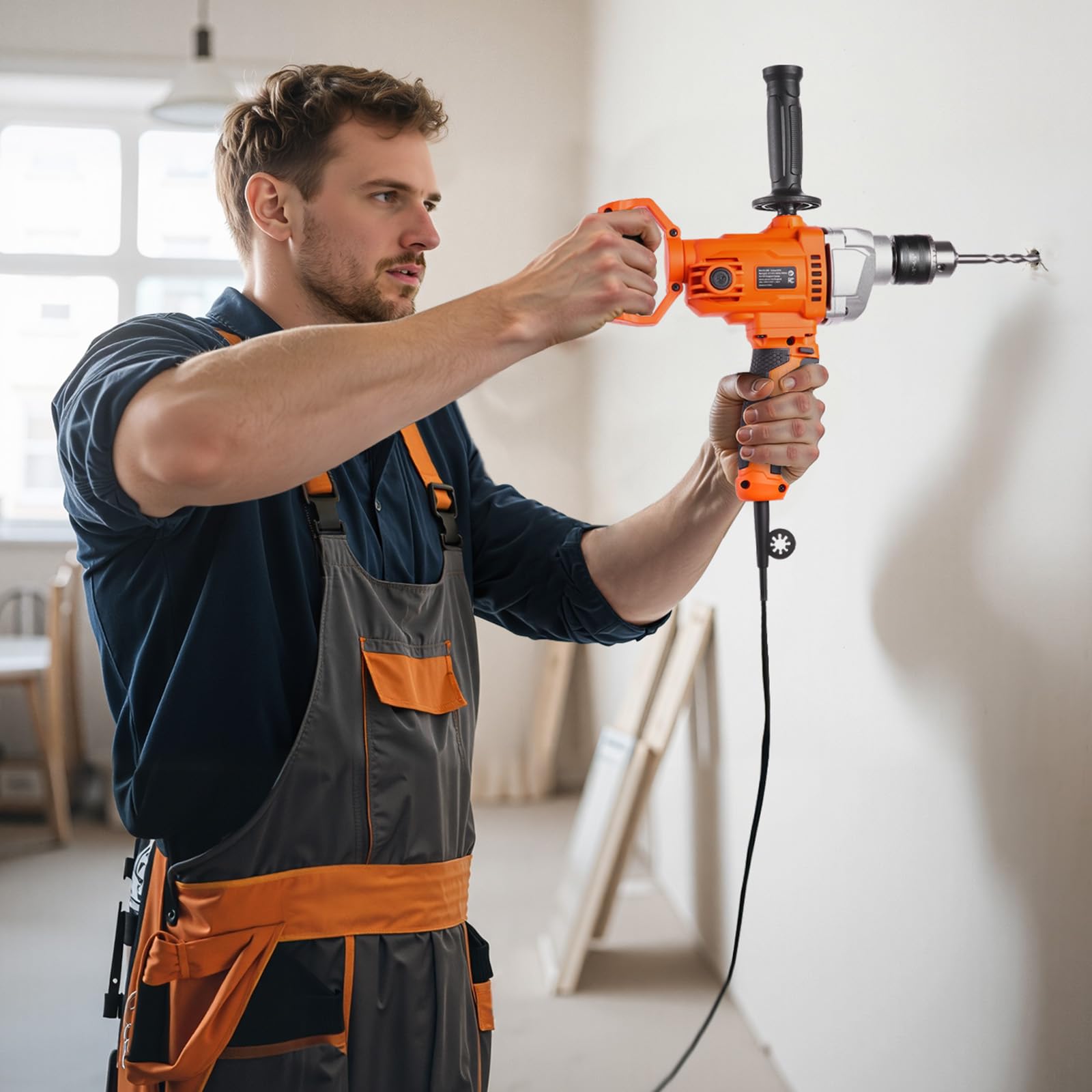 VEVOR elektrische Bohrmaschine 12,7 mm mit Mixer Bohrmaschinenmischer Set 850 U/min 3,2 A Mischbohrmaschine mit D-Griff zum Bohren & Mischen multifunktionale Bohrgerät mit Mischer für Futter Zement