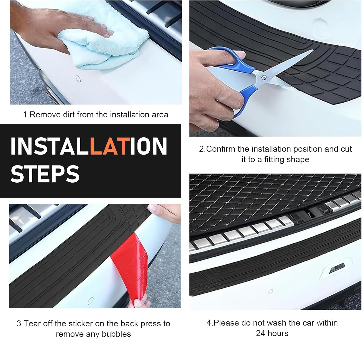 Car Rear Bumper Protector, Rubber 35" x 2.7" Impact-Resistant Rear Trunk Guard, Water-Proof Highly Elastic Protective Film with Double-Sided Adhesive, Universal Bumper Modification (Black)