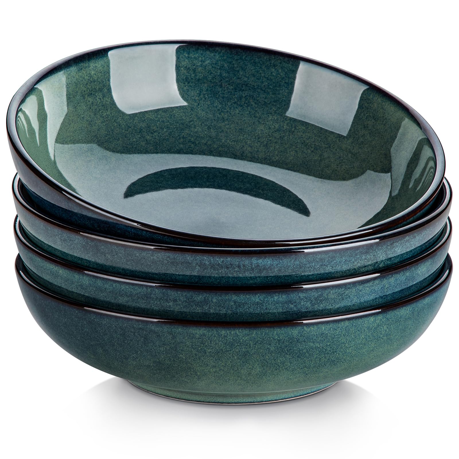 vancasso STERN 4 Cuencos para Pasta, 1140 ml, Ensaladas de Gres, Platos Hondos de Cena, Apto para Lavavajillas y Microondas, Esmaltado Reactivo Verde