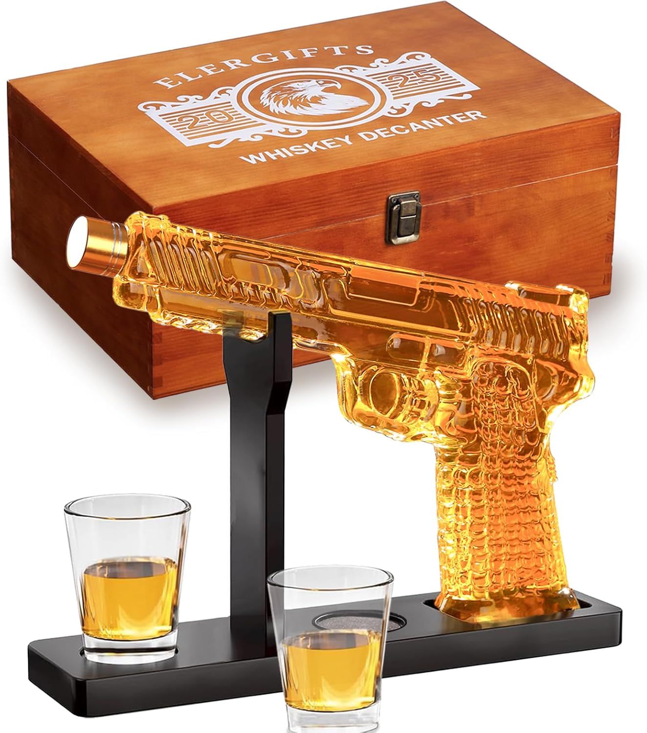 Gun Whiskey Decanter Sets for Men, Liquor Decanter Set with Glass, Premium Set Includes Whiskey Stones, Anniversary Military Alcohol Present for Brother,Wooden Souvenir Gift Box,Wedding Gifts