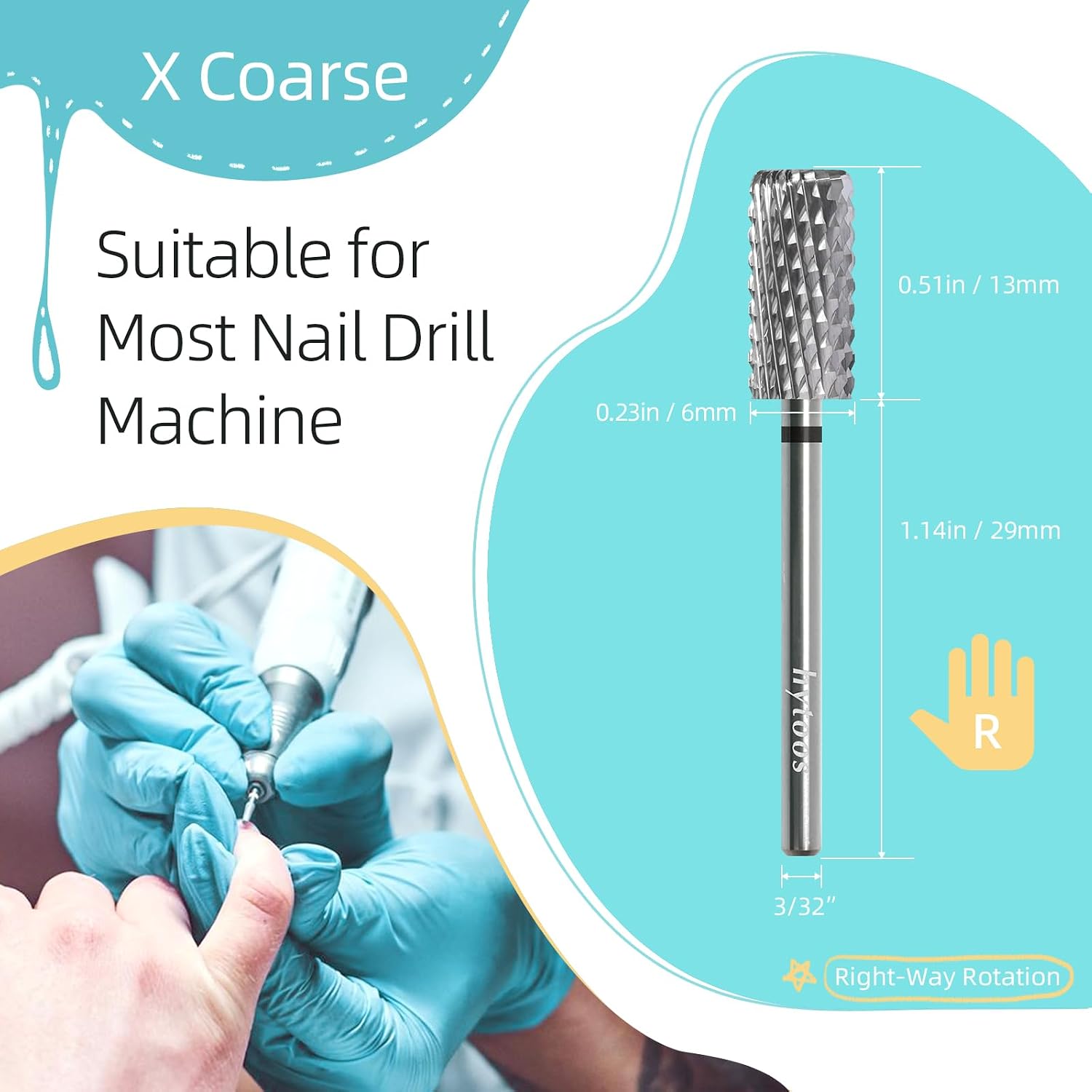 Professional Carbide Nail Drill Bits, 13mm Flat Barrel Dust Proof Nail Bit with R Cut, Right-handed 3/32" Carbide Drill Bits for Nails, Electric Manicure Drills Removal Gel, XC image 4