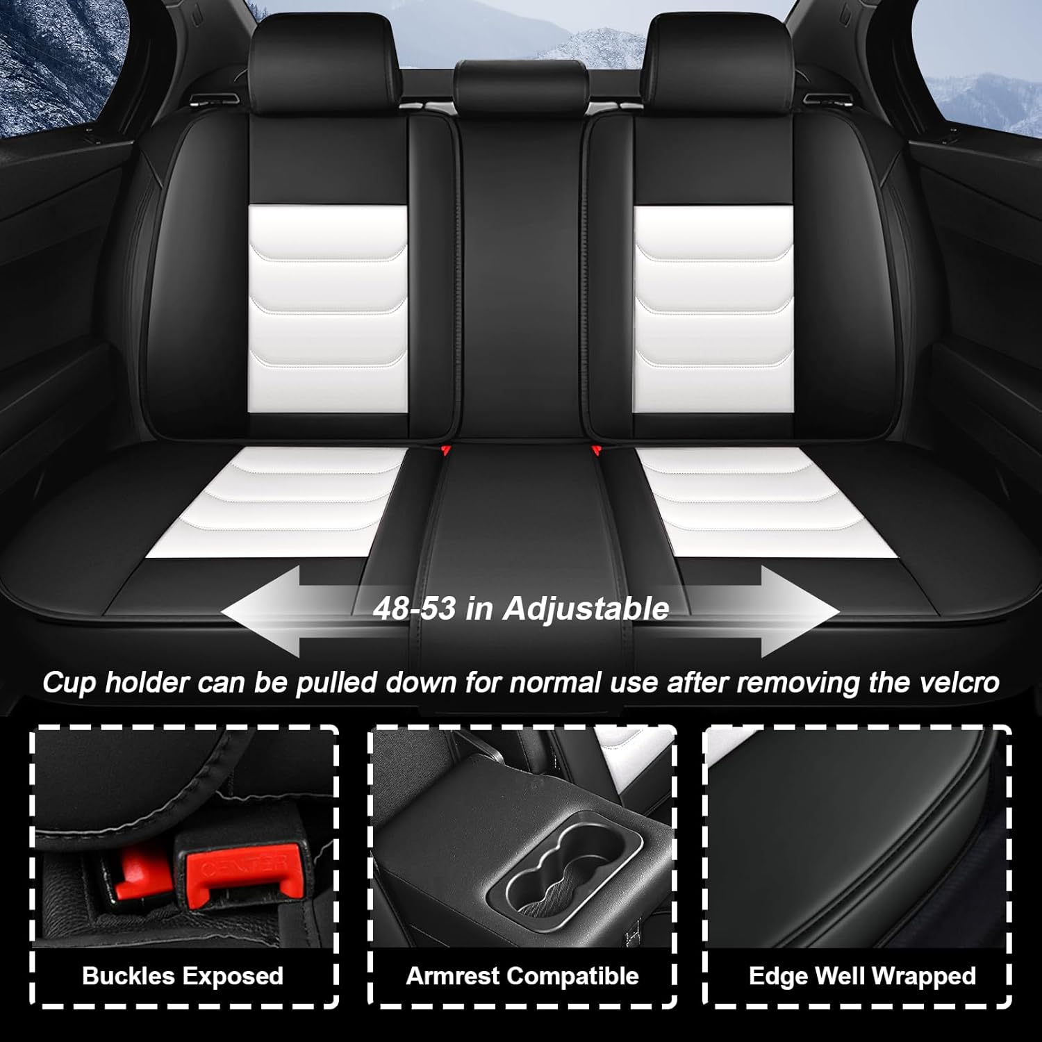 Car Seat Covers Full Set for Subaru Crosstrek 2016-2025, Waterproof Nappa Leather Car Seat Cover with Headrests, Anti-Slip & Comfortable Car Seat Protector&Accessories(Black White)