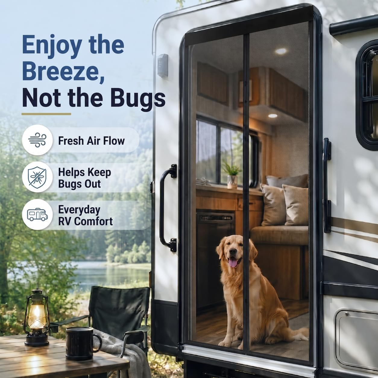 RV Magnetic Screen Door 33"x80", Heavy Duty PET Mesh Bug Screen for RV Camper, Travel Trailer & Fifth Wheel, Pet-Resistant Magnetic Door Curtain, Black image 5