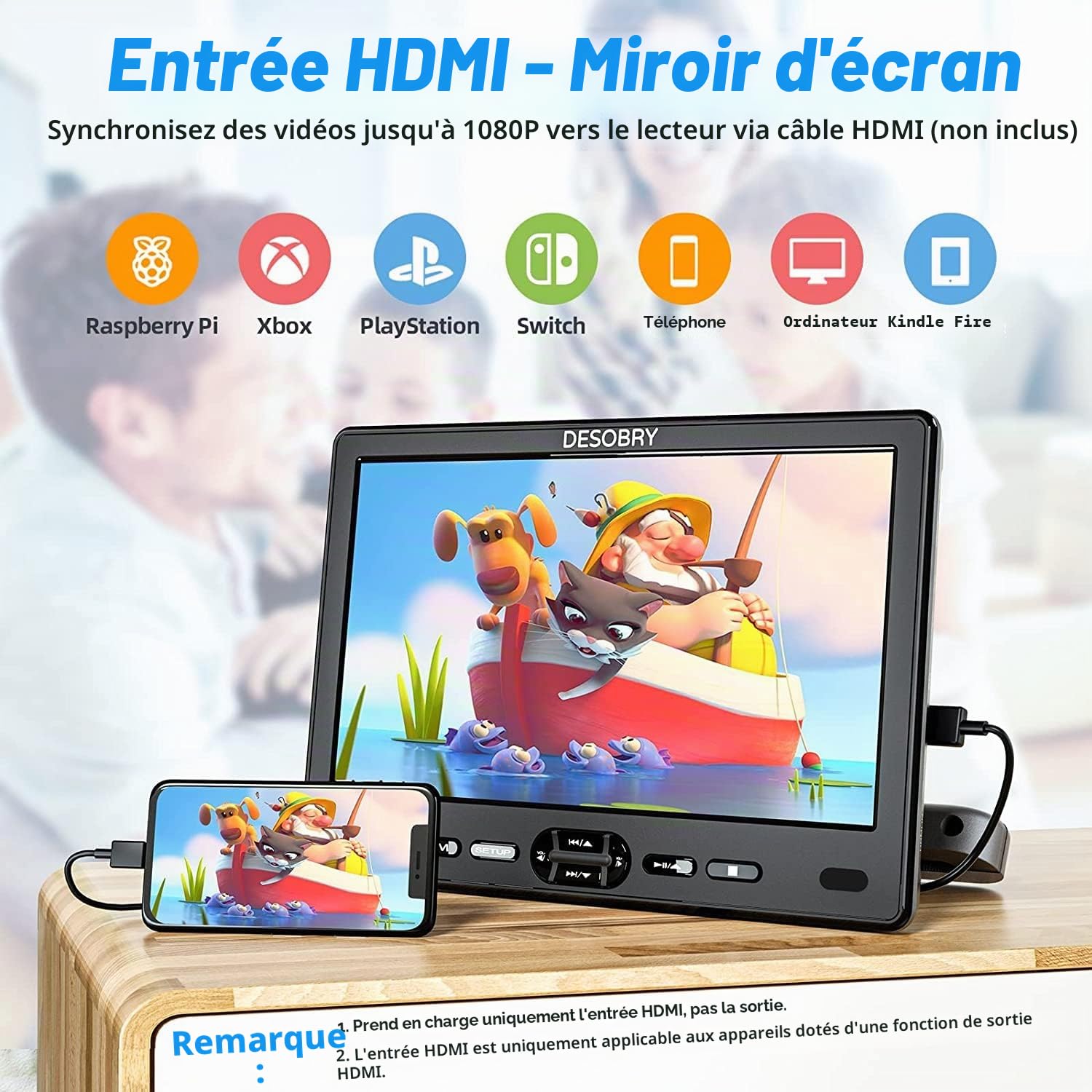 DESOBRY Lecteur DVD Voiture 10,5 Pouces 2 Moniteurs Appui-Tête 2 Casques Entrée HDMI Câble DVI, TV pour Enfants 1080p, écran de Voiture USB/SD, Last Memory