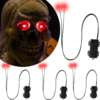 Red Led Glowing Eyes with Timer & Waterproof, 4 Pcs Light Up Skeleton Eyes, Horror Diy Red Eyes for Masks, Pumpkins, Tombstones and Props (Batteries Not Included)