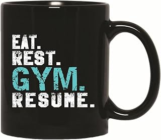 Great Gift Idea for Fitness Enthusiasts Eat Rest Gym Resume Workout 11oz 15oz Black Coffee Mug