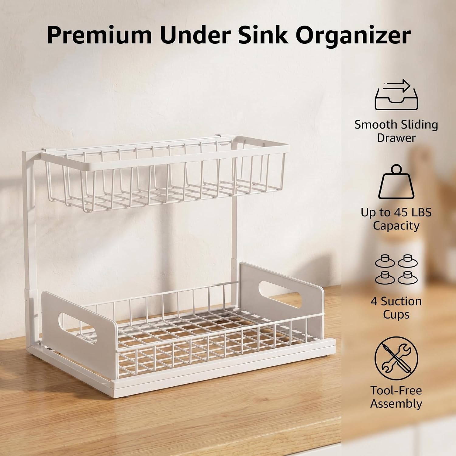 L-Shaped Under Sink Organizer, White image 4