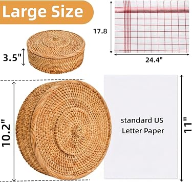 Covzoe Large Rattan Tortilla Warmer with Lid, 10 Inches