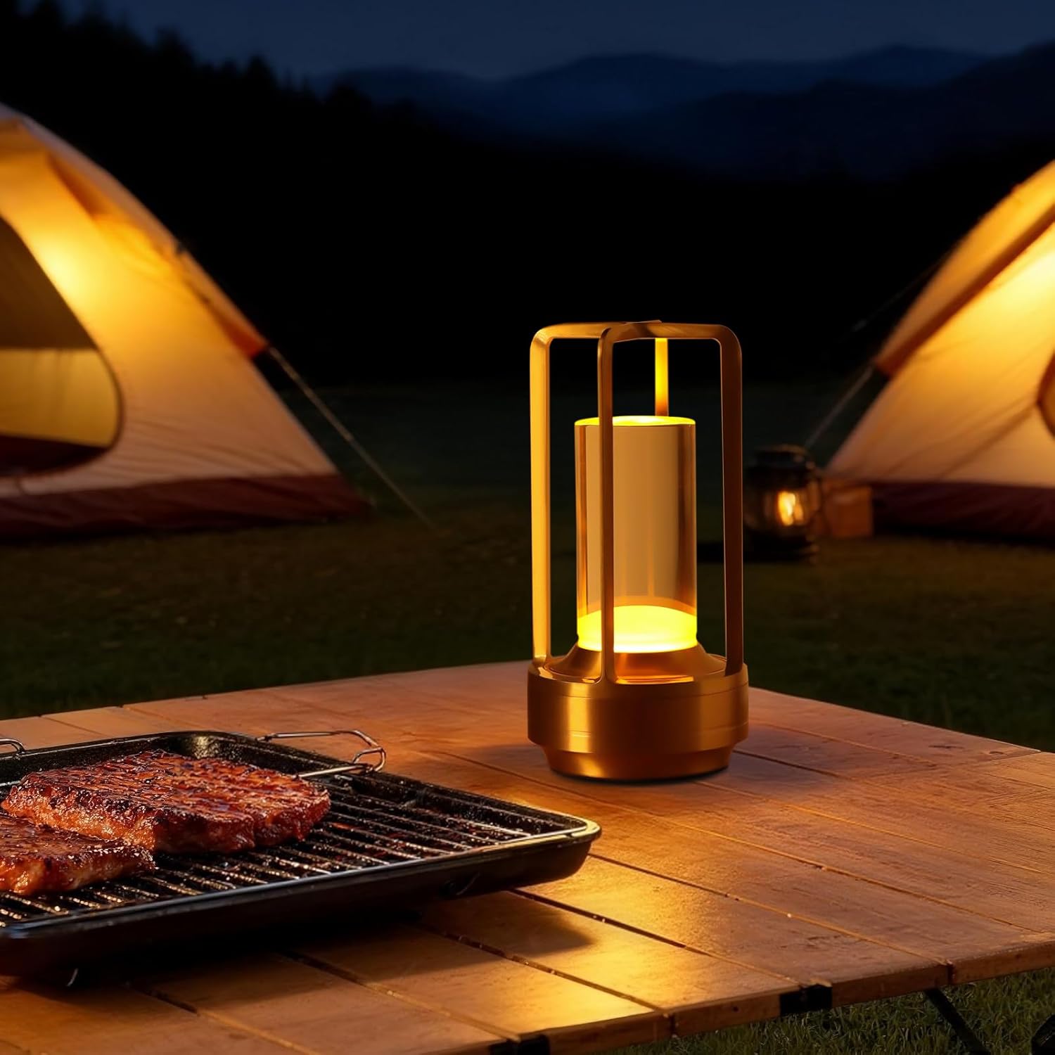 2-Pack Portable Touch Control Table Lamp with 5000mAh Battery, 3-Color Stepless Dimming Cordless LED Light for Bedroom/Camping/Restaurant/Bar Indoor & Outdoor（2-Pack Gold）