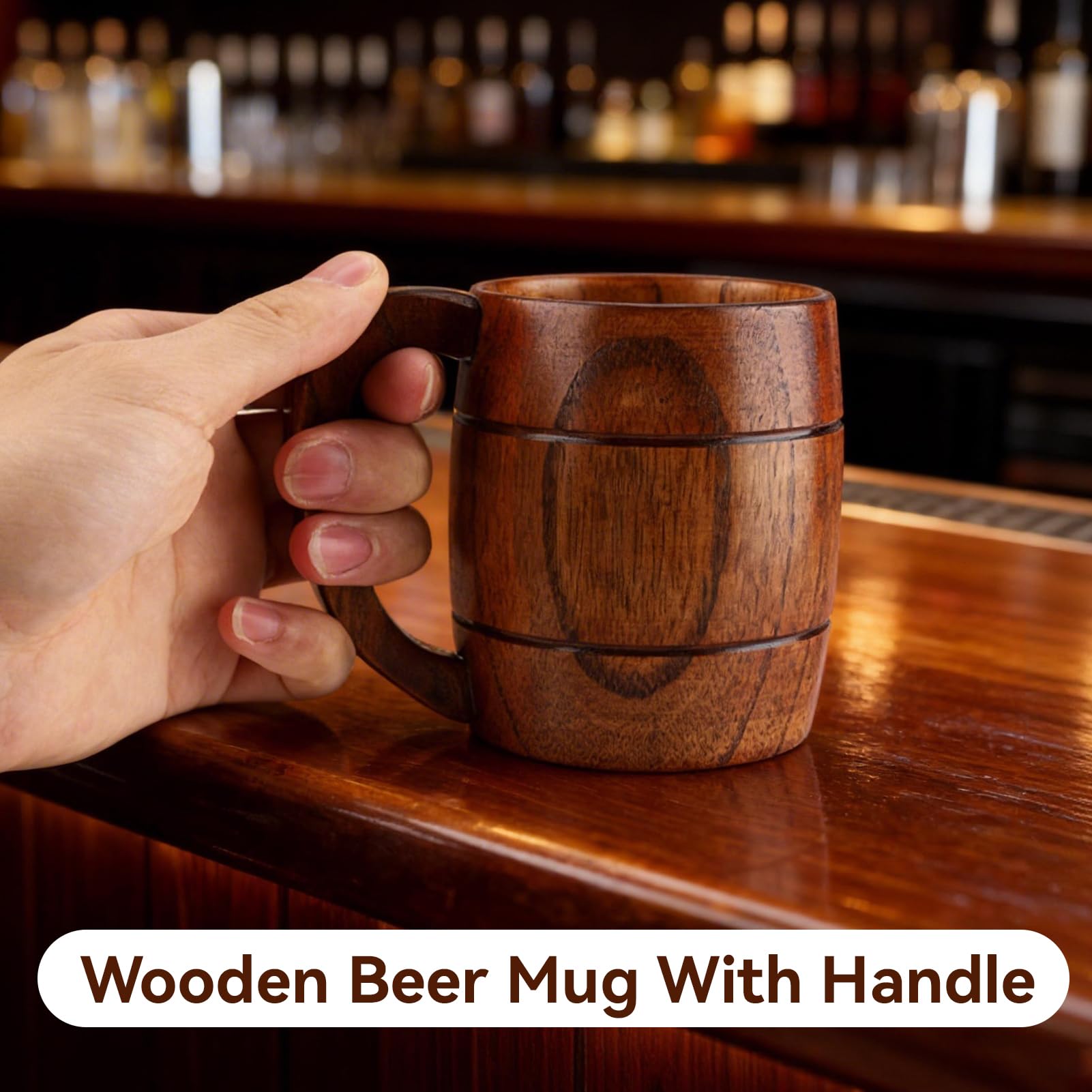 HERCHR Taza de cerveza de madera, taza de café de madera retro del viaje que acampa taza de consumición de las tazas de té con la manija