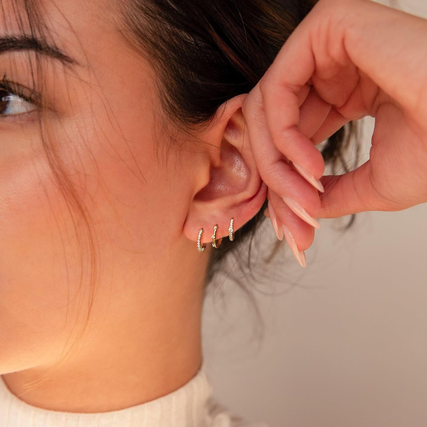 CZ Huggie Earrings for Women, Dainty Gold Earring Stacks 14K Gold Plated Small Huggie Hoop Earrings for Women Trendy Hypoallergenic Cute Unique Gold Earrings Set Fashion Gold Womens Jewelry