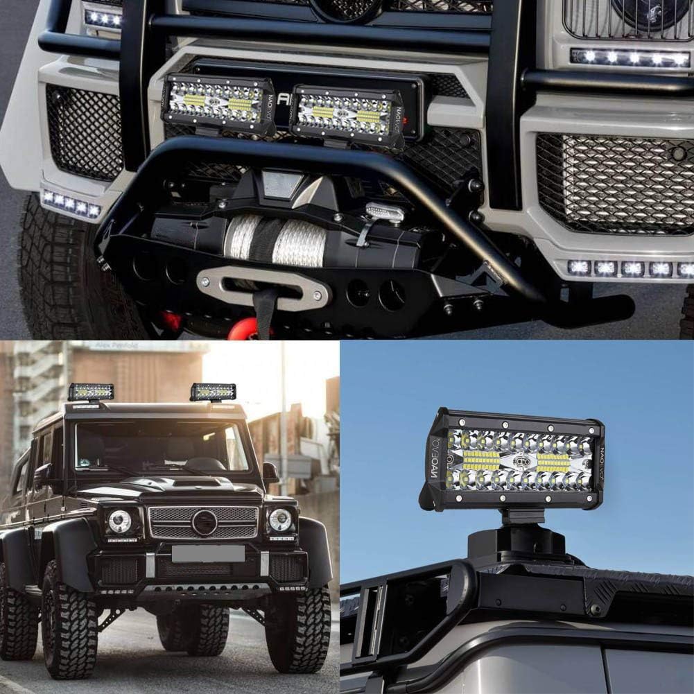 NAOEVO 7inch LED Light Bar, 240W 24,000LM Offroad Fog Light Driving Lights LED Pods with Spot Flood Combo Beam, Waterproof Led Work Lights for UTV ATV Jeep Truck Boat, 2 Pack : Automotive