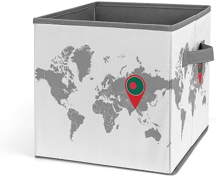 Bangladesh Flag World Map 10.6 Inch Foldable Fabric Storage Bins with Dual Handles for Toys Clothes Nursery