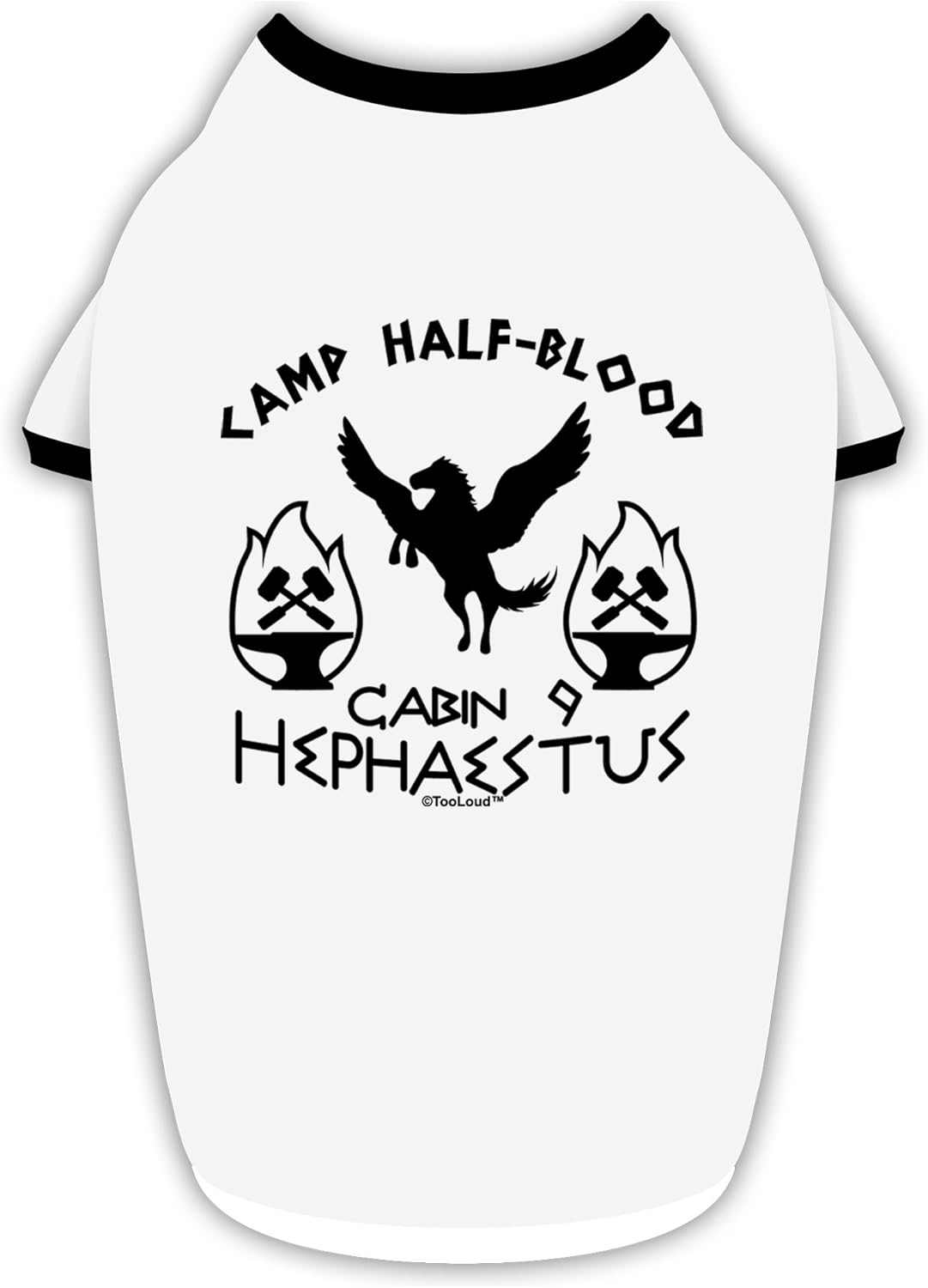 TOOLOUD Cabin 9 Hephaestus Half Blood Cotton Dog Shirt White with Black Large