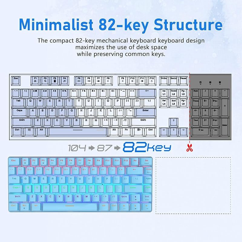 ZIYOU LANG AK33 TKL 80% Kék Mechanikus Gaming Billentyűzet RGB LED, 82 Gomb + Egér Szett