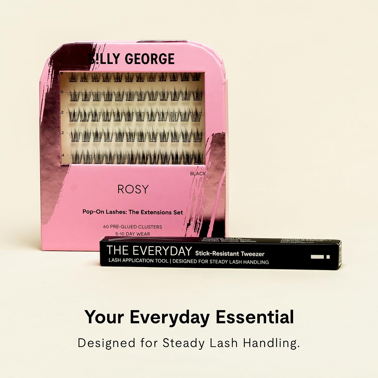 Silly George The Everyday Lash Tweezer – Stick-Resistant Applicators for All Silly George Lashes & Other Faux Lash Brands, Rounded Tip Tool for Easy Pickup & Placement, Includes Spoolie