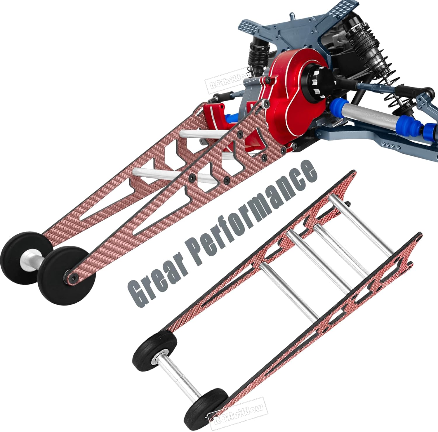 RC Wheelie Bar w/Mount Upgrades Part for 1/10 Slash Rustler Bandit 2WD(VXL),Carbon Fibre Wheelie Bar Kit Tail Wheel Head up Wheel Assembly Hops Up,Red