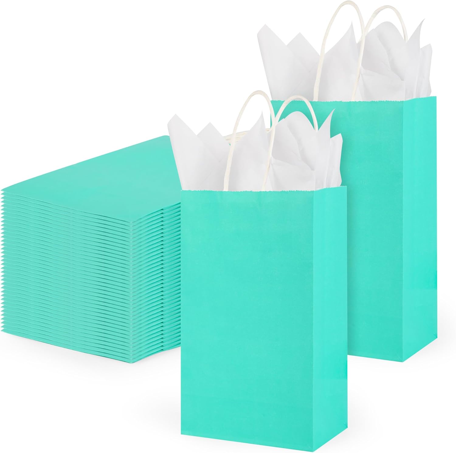 DjinnGlory 100 Pack Small Navy Nautic Blue Paper Gift Bags with Handles Bulk Set for Graduations, Small Business, Birthday Party Treats, 9x5.5x3.15 Inch