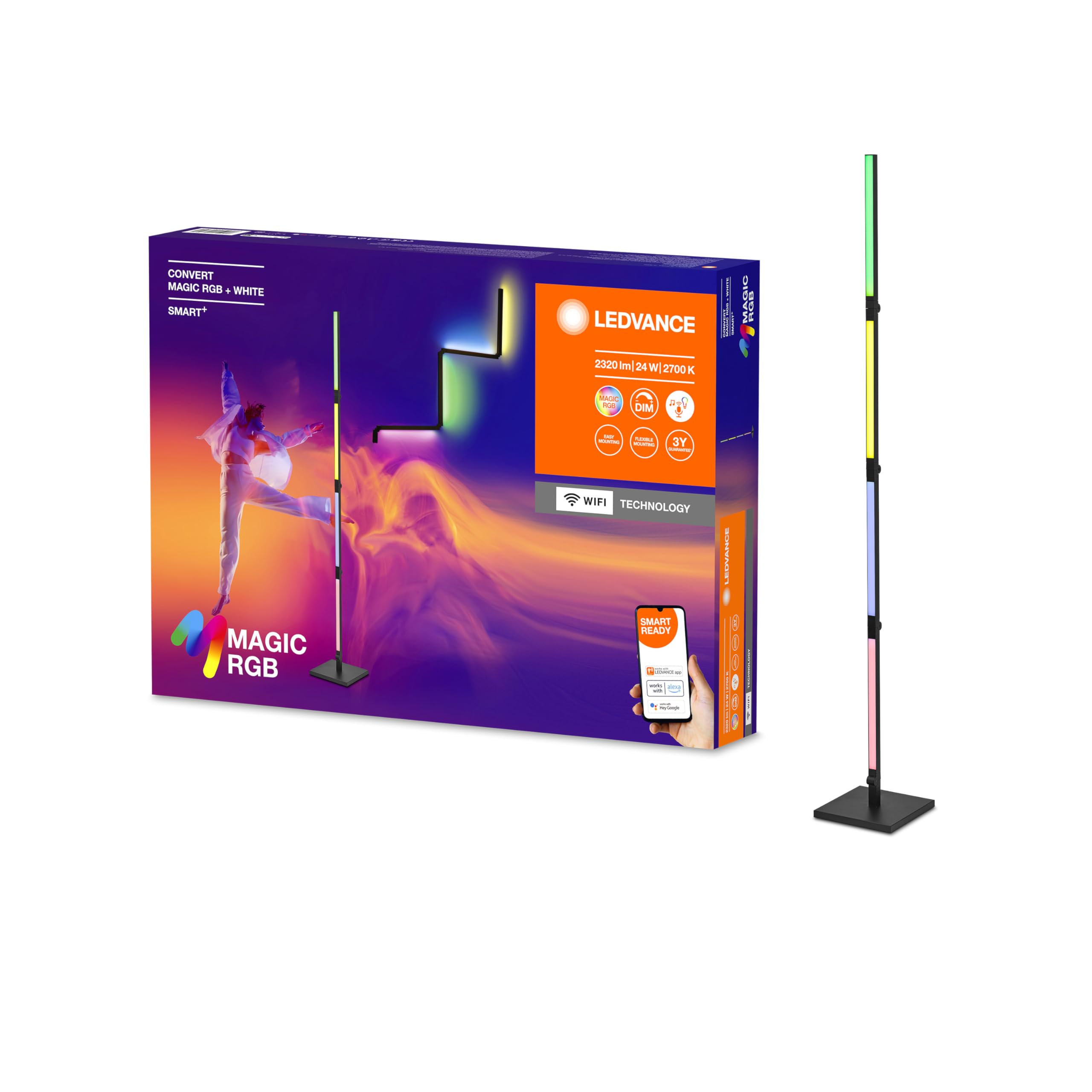 LEDVANCE Smart+ WiFi Convert Wall and Floor Light, Black, 24W, 2320Lm, Adjustable White and Color Light, Dimmable, Long Life, Dynamic Magic RGB Light Effect, App Controllable, 2700K - 6500K โ image 1