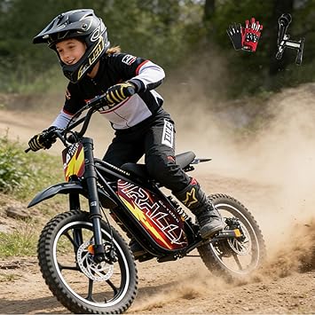 eAhora S4 1000W Electric Dirt Bike for Kids - Up to 23Mph & 35 Miles Long-Range, 3-Speeds Adjustable Electric Bike for Kids Ages 8-14 with Hydraulic Disc Brakes | Authentic Off-Road Suspension