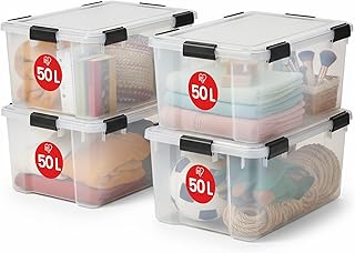 Iris Ohyama Luftdichte Kunststoff-Aufbewahrungsboxen mit Deckel, 50L, 4er-Set, T