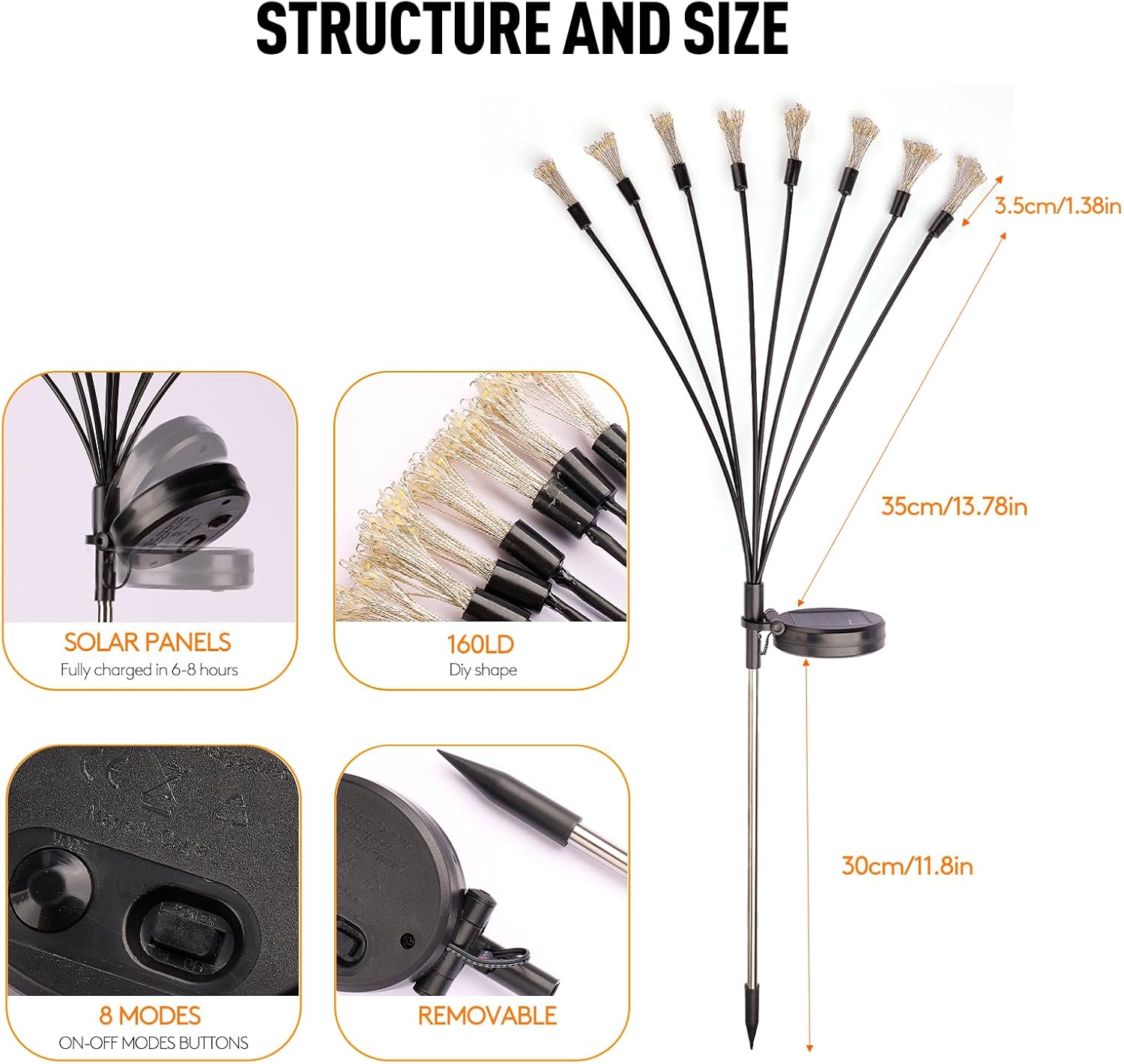 Solar Garden Lights, Firework Starburst Ground Plug Lights 2 Packs, 160 LED Solar Powered Waterproof Firefly Light for Outdoor Garden, Patio, Yard, Flowerbed Decor, Warm White