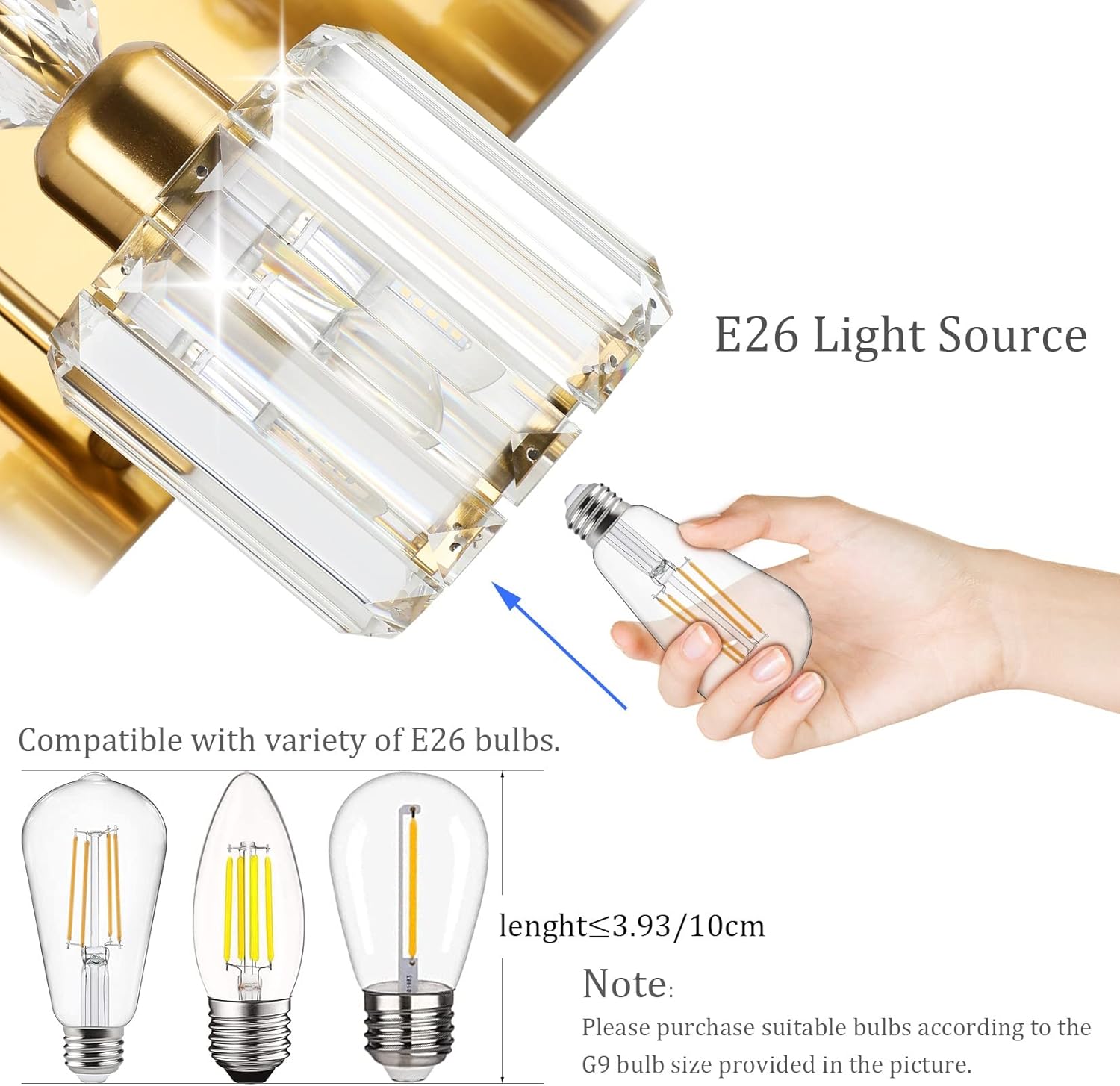 Ralbay Crystal Vanity Lights 5-Lights Brass Gold Over Mirror Modern Bathroom Wall Lighting Fixtures