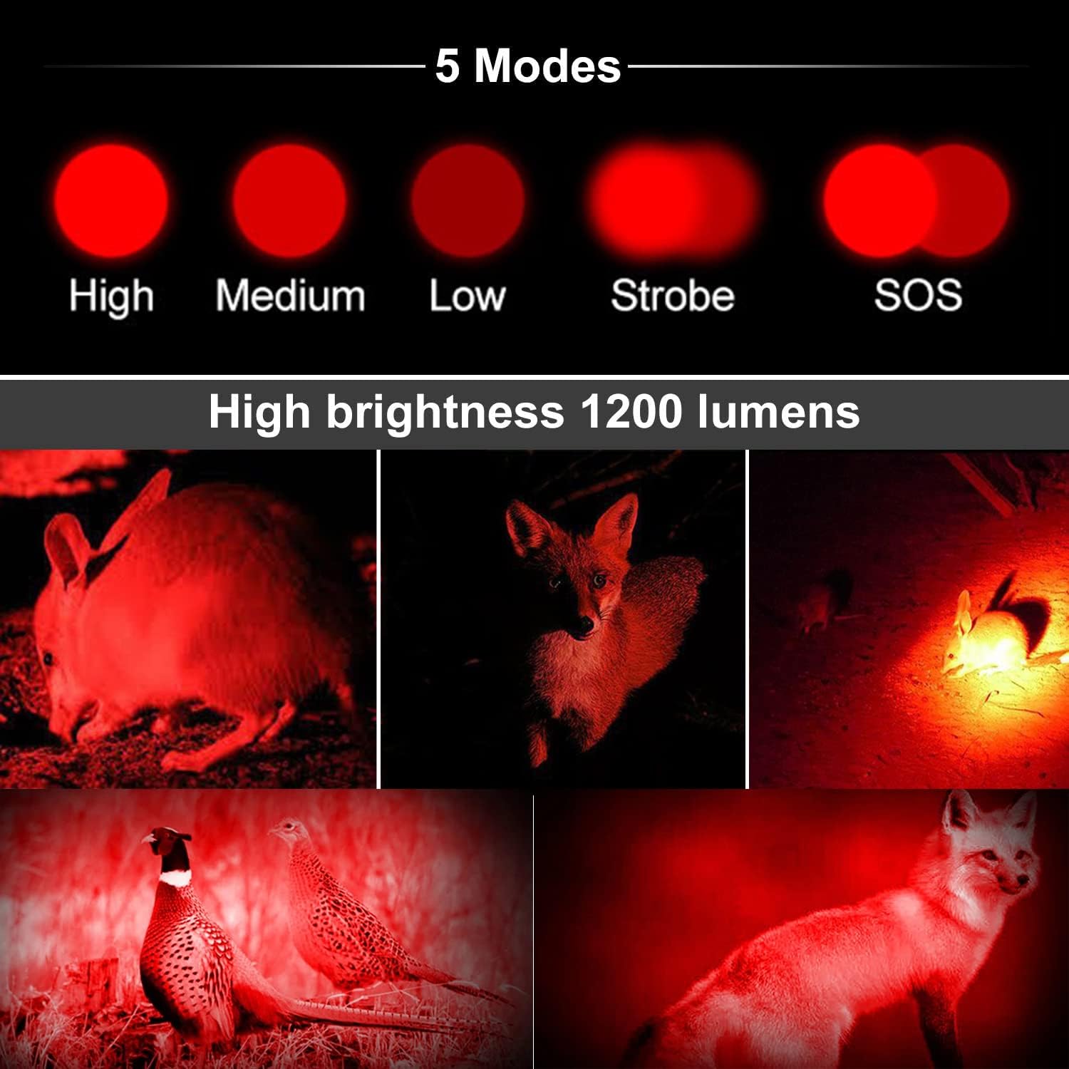 WINDFIRE Red Light Hunting Flashlight 350 Yards Coyote Hog Predator Lights USB Rechargeable Tactical Flashlights with Picatinny Rail Mount, Remote Pressure Switch