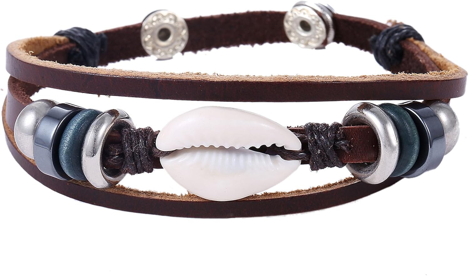 Morella Women's Bracelet Leather Beads and Shell Charm, 8, 18.5 centimeters