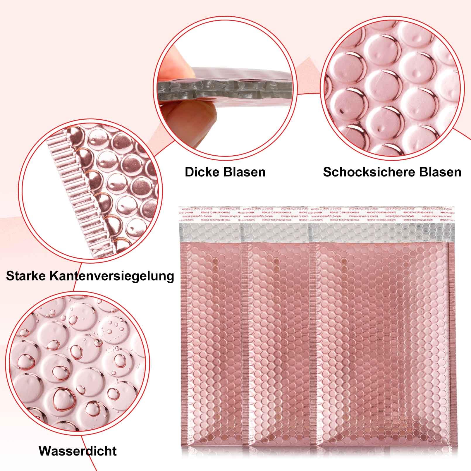 30 Stück Luftpolsterumschläge Holographisch,Luftpolstertaschen Selbstklebend,Luftpolster Versandtaschen,Wasserdichte Gepolsterte Umschläge für Verpackung Aufbewahrung(18x29cm,Roségold)