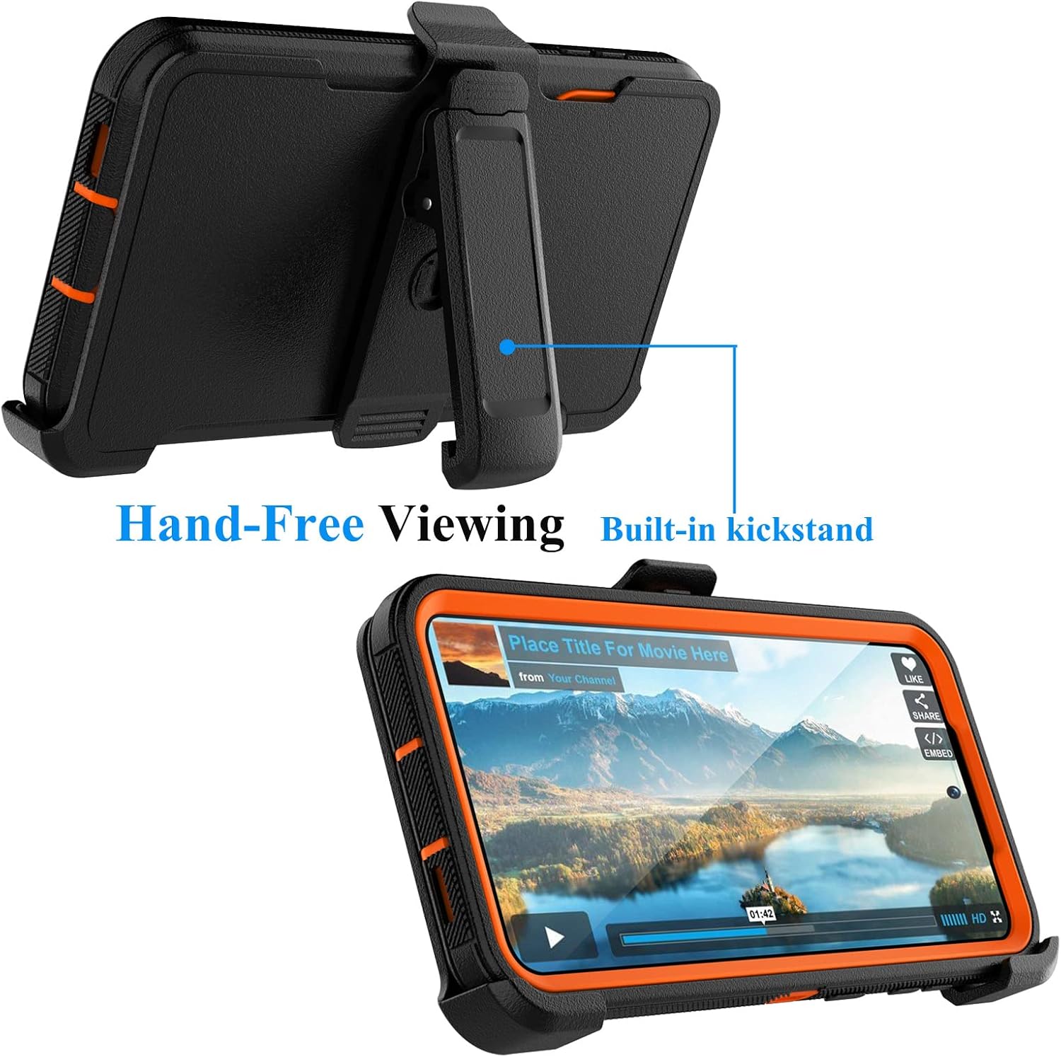 Njjex Rugged Case for Samsung Galaxy S23 Ultra, for Galaxy S23 Ultra Case with Belt Clip Holster, Full Body Protector Heavy Duty Shockproof Locking Swivel Holster Kickstand Hard Phone Cover [Orange]