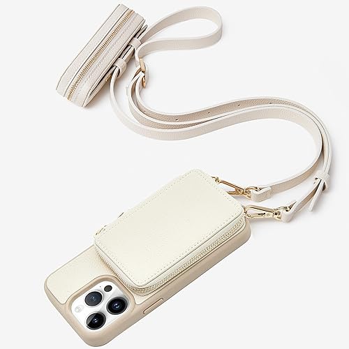 ZVE Funda tipo cartera para iPhone 15 Pro de cuero con pequeña bolsa para llaves de lápiz labial, ranuras para tarjetas de bloqueo RFID, funda con