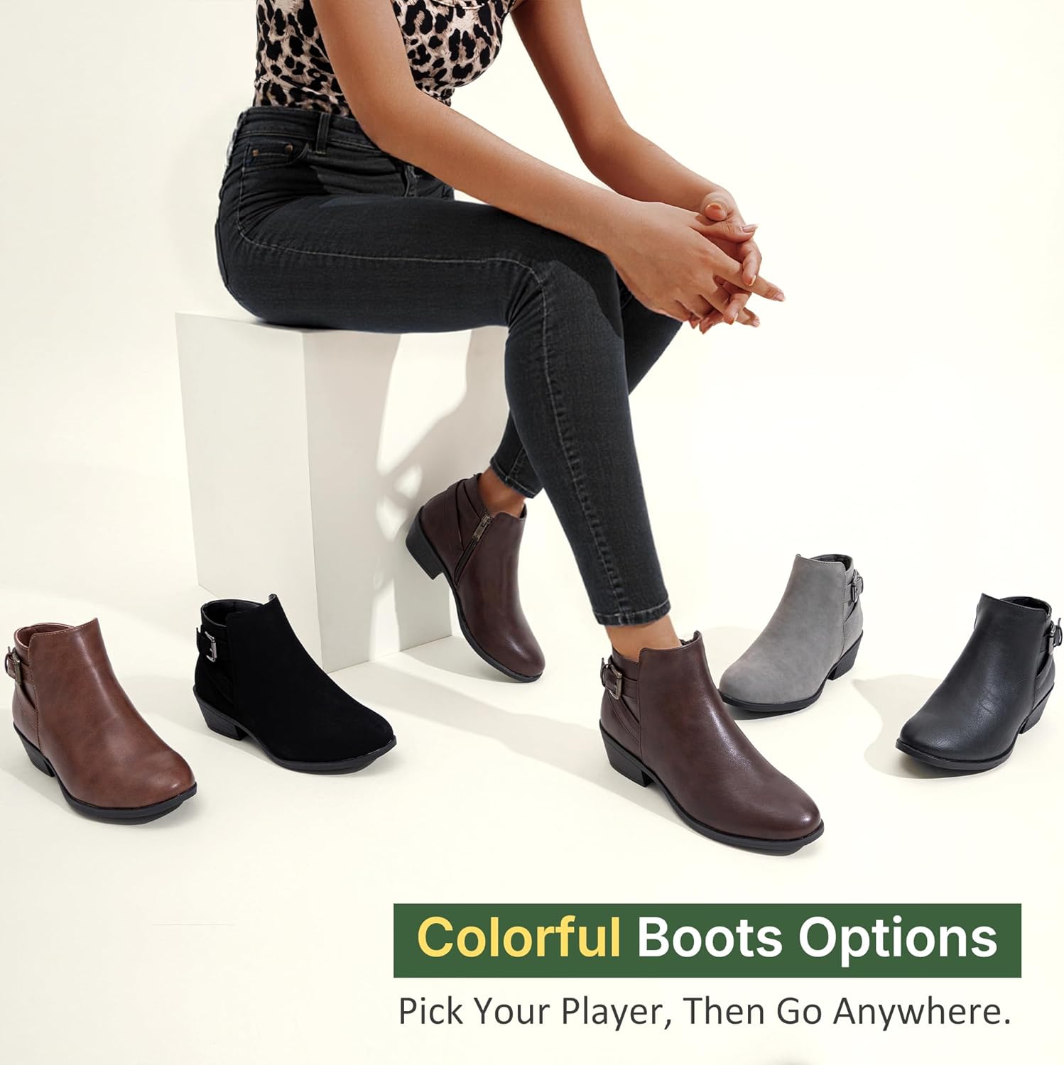 Vepose Women's Short Ankle Boots Low Heel, Western Cutout Perforated Booties - Image 9