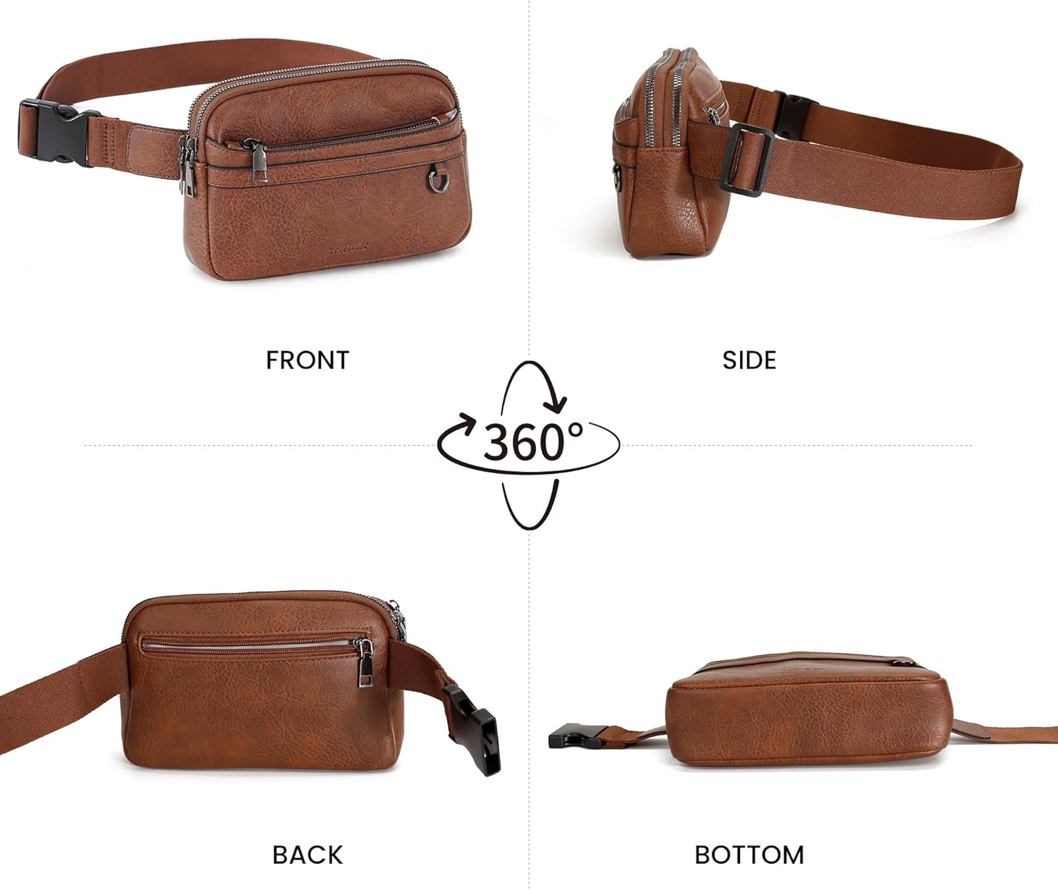 TAMTOMI Fanny Packs for Women Men Everywhere Belt Bag Vegan Leather Waist Packs with Adjustable Strap Crossbody Chest Bag Travel for Workout