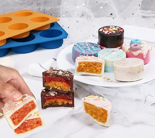 Miniatura 2 de Webake Juego de moldes para pasteles de 2 tamaños diferentes, moldes planos de silicona para postres cubiertos de chocolate, sin BPA, 2 moldes y 1