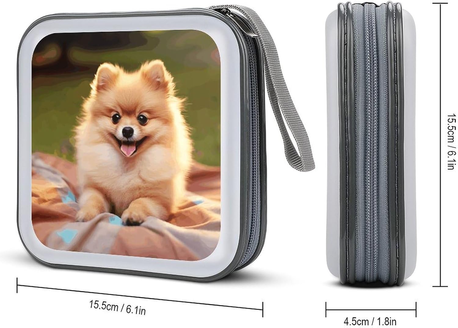 Pomeranian DVD Case, 40 Capacity CD Case Holder with Zippers, Portable CD Holder Hard Plastic Disc Cases Personalized DVD Wallet Organizer for Car Home Travel image 2