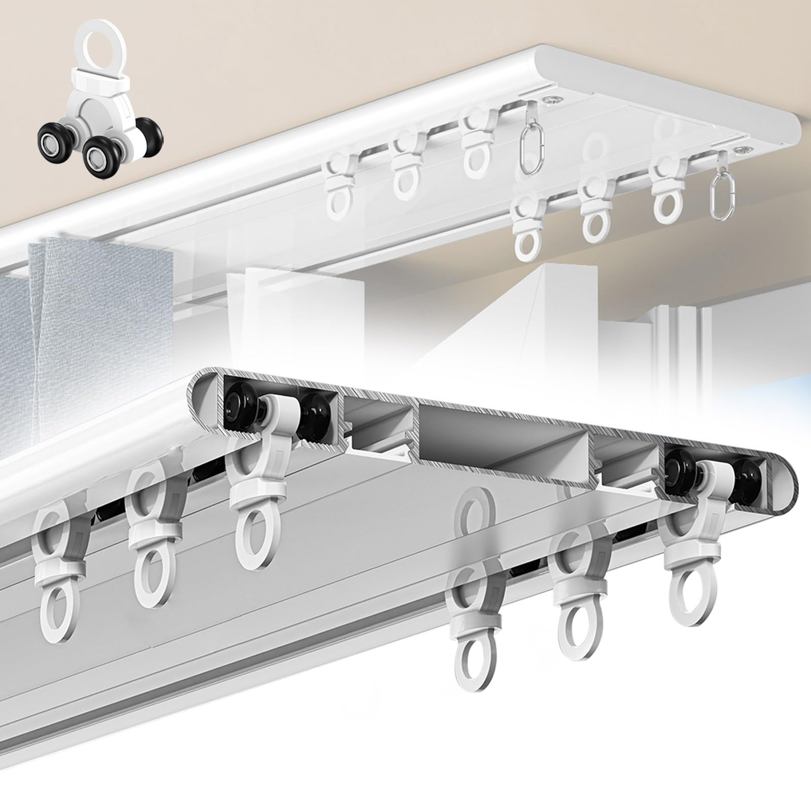 Rail rideau plafond double en aluminium robuste pour salon moderne