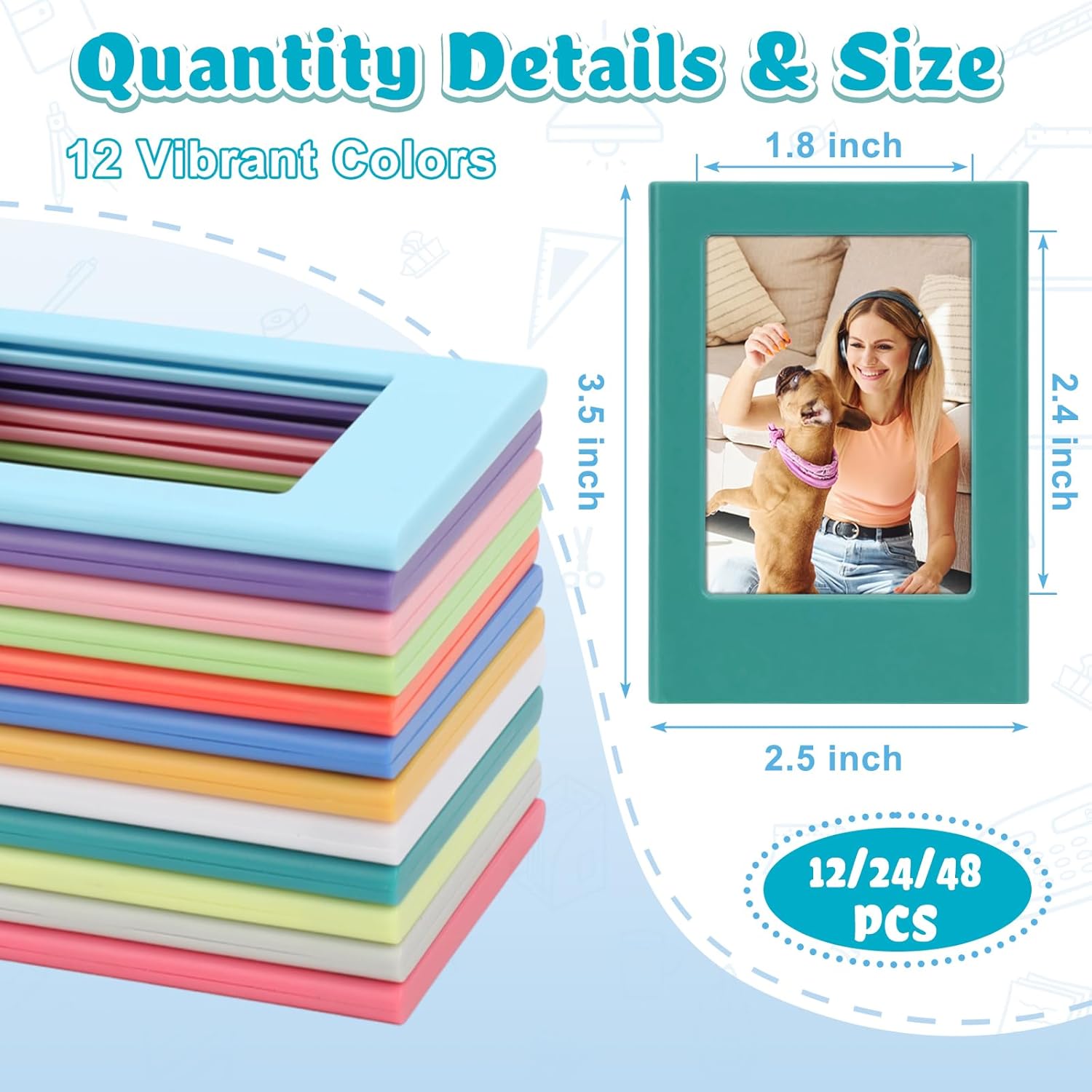 Mototo 48 Pack Magnetic Picture Frame for Fujifilm Instax 2.5x3.5in Mini Table Photo Frame Holder Fridge Magnets Photo Frames for Fridge School Office Wallet Size Picture Frames, 12 Colors