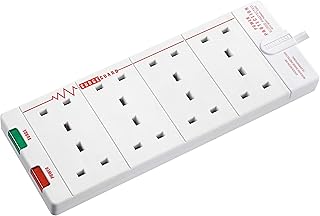 Masterplug Eight Socket Surge Protected Extension Lead, 2 Metres, 27 x 10 cm, White