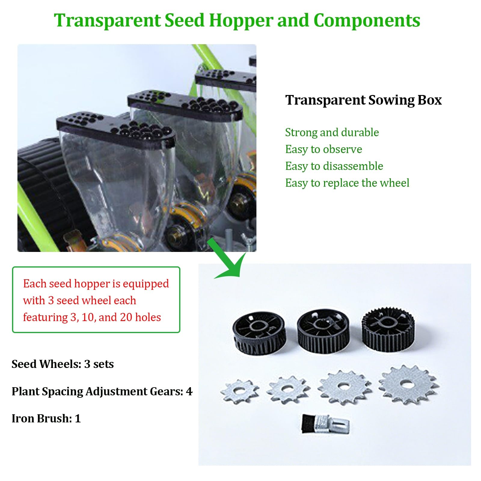 Seminatrice Manuale multifilare per orto, con spaziatura tra Le File, tra Le Piante e profondità di Semina Regolabili(3-Wheel)