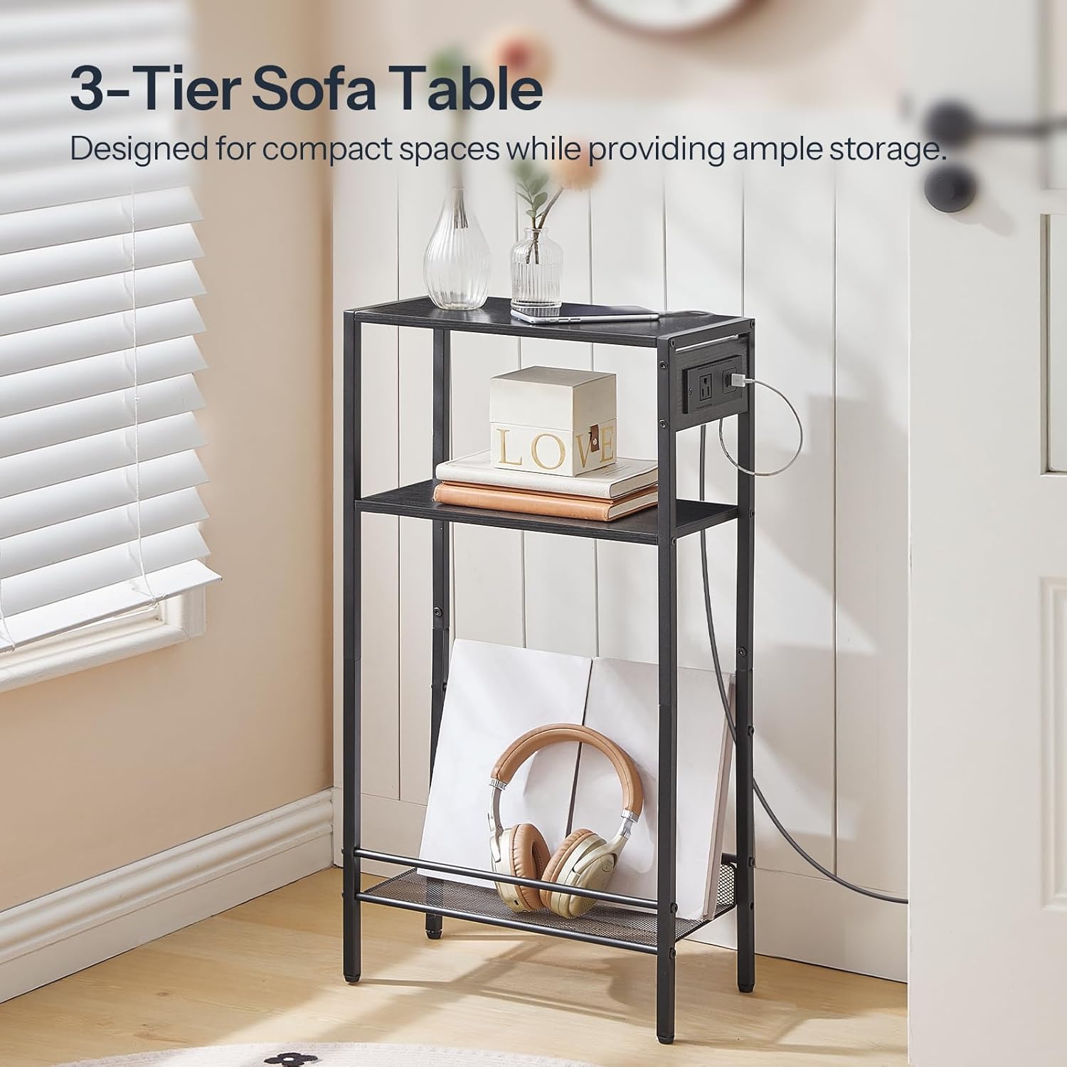 HOOBRO Corner Shelf and Console Table Bundle, Set of 2 Floating Corner Shelves for Wall, 15.7" Narrow Entryway Table with Charging Station, WT25BJP201-BB42UXG01