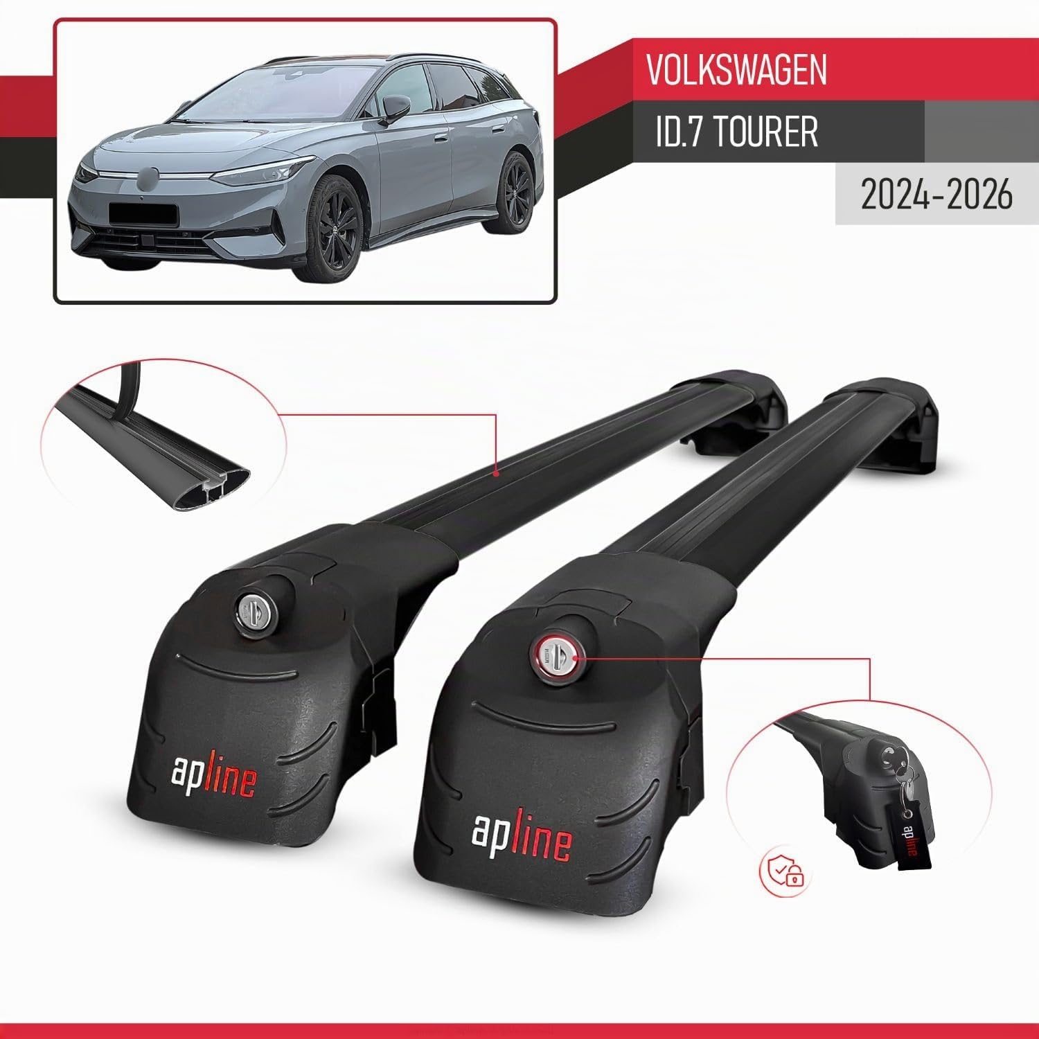 Kompatibel mit Volkswagen ID.7 Tourer 2024-2026 ACE-2 Typ Relingträger Dachträger Auto Gepäckträger Schwarz Aluminium Barren