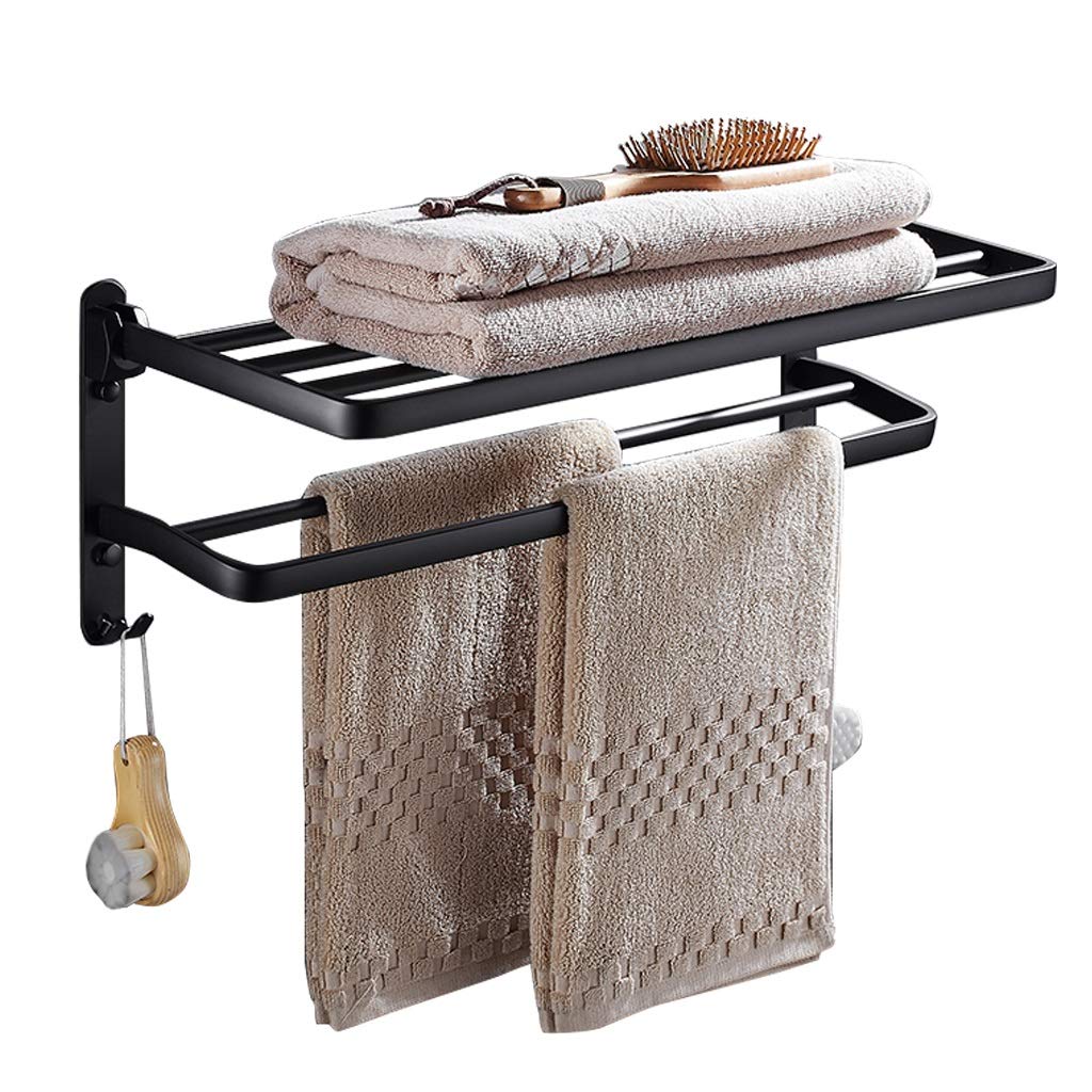 LMYSXAOZ Quality Space Aluminum Double Layer Towel Holder Rack, Bathroom Storage Shelf with Rod and Hook, 40CM 50CM 60CM (Size : 40cm)