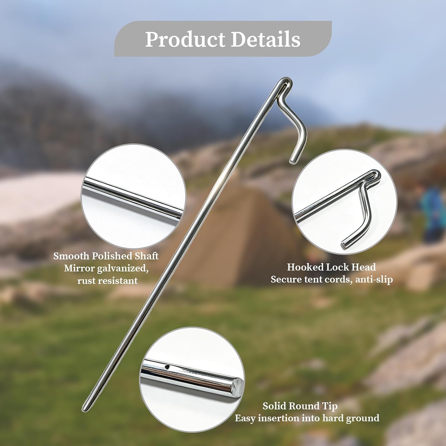 Tent Stakes Metal Ground Anchors, Hook Top Camping Essentials image 3