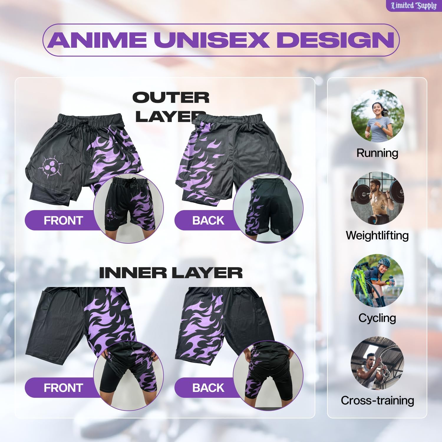 Crown Anime Shorts - Breathable Stretch Compression Gym Short with Pockets and Towel Holder